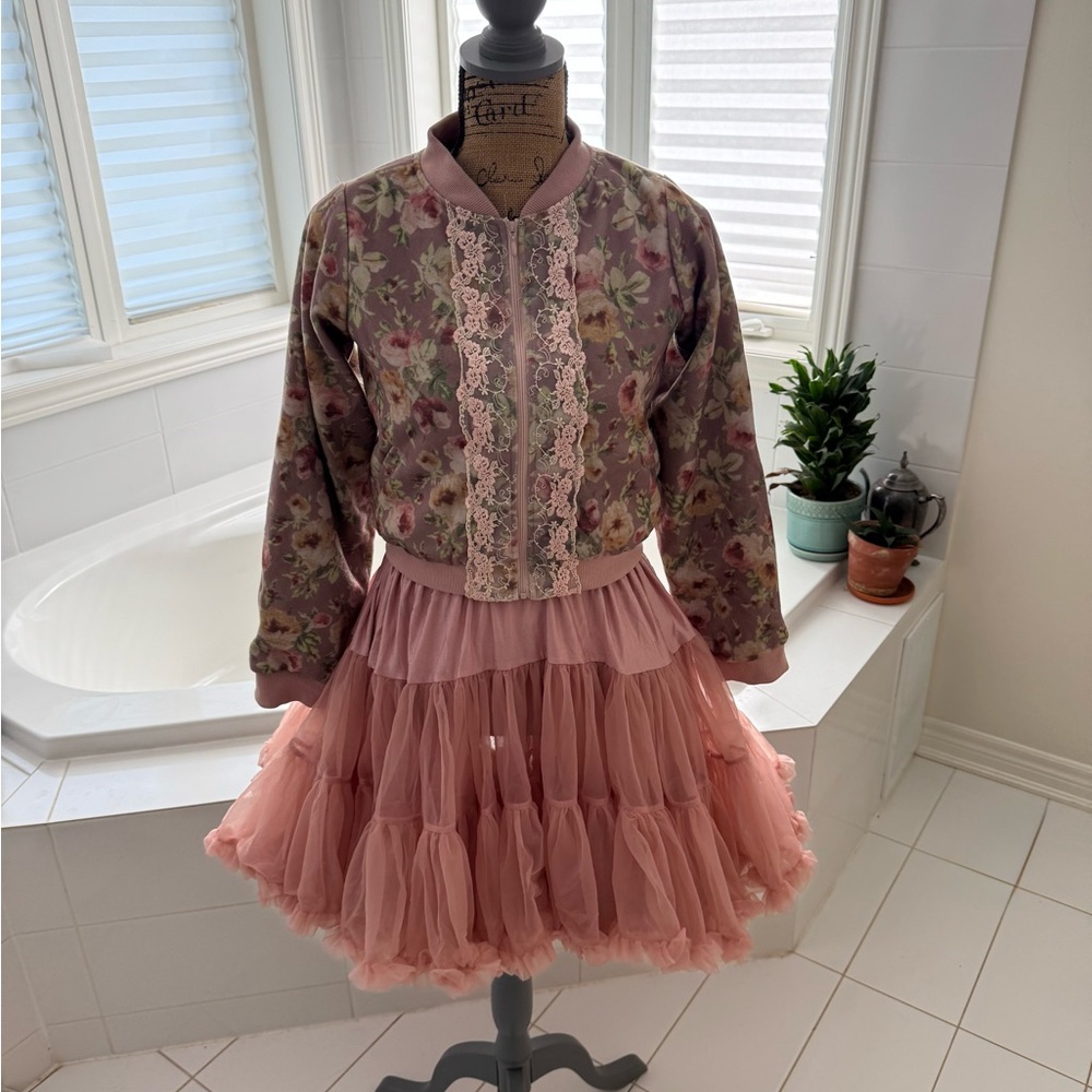 Floral Bomber Jacket and Pink Tulle Skirt